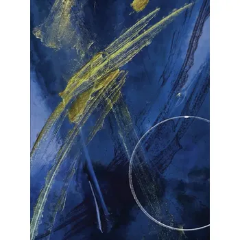 Funkční počesaná teplákovina PANEL 78x104 cm malba zlatá na modré