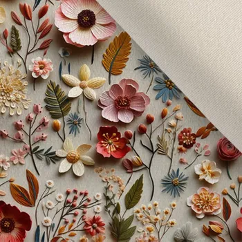 Oděvní strečový samet 3D květiny potisk Eleny