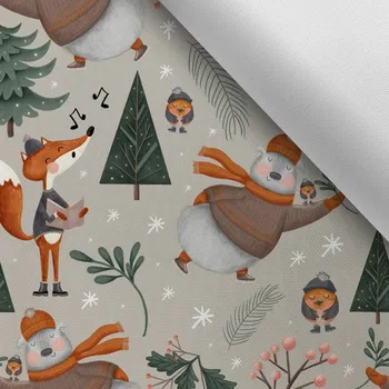 Látka s potiskem kočárkovina TD/NS zimní les