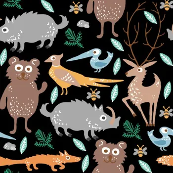 Látka softshell zimní - animal black by Takoy® se šedým fleecem