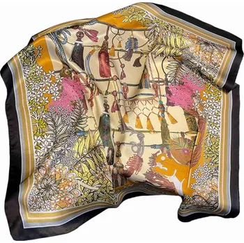 Dámské spodní prádlo KAMEA hedvábný šátek 70x70 orientální Zlatá zahrada rostlinný motiv třásně