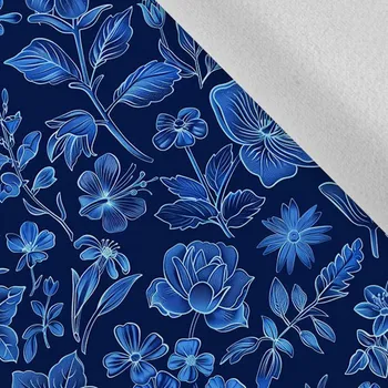 Látka softshell zimní pružný květiny tmavé 57