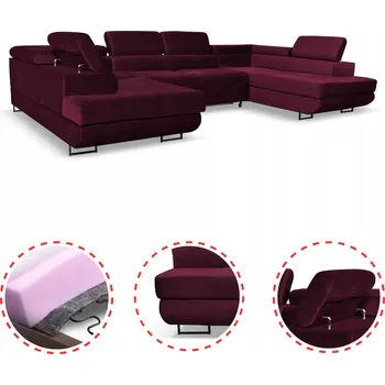 Sedací souprava Rohová Sedací Souprava Family Meble, velur, červená barva