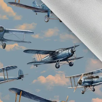 Látka softshell zimní retro modrá letadla