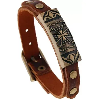 Náramek Kožený náramek s nýtovými cvočky 20.5 cm Hnědý