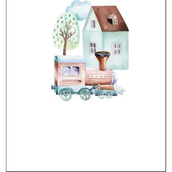 Látka funkční teplákovina PANEL L 40x60 vláčky / trains bílý