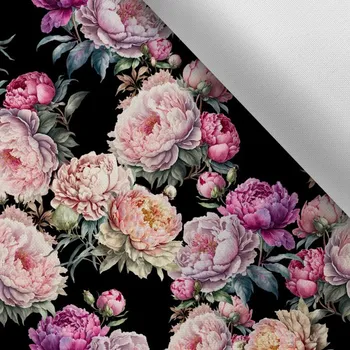 Látka s potiskem kočárkovina TD/NS svět pivoňek černý