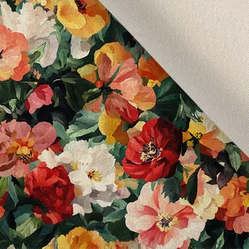 Oděvní strečový samet zahrada plná květin