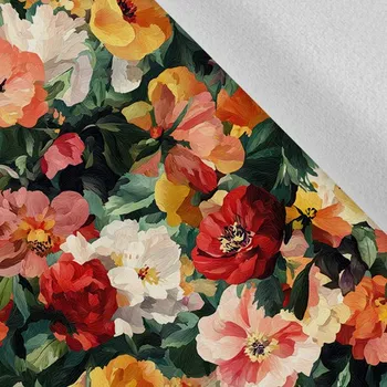 Látka softshell zimní pružný zahrada plná květin