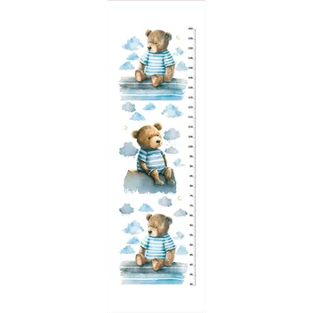 Panel dětský metr na zeď / nepromokavý polyester medvídek v oblacích