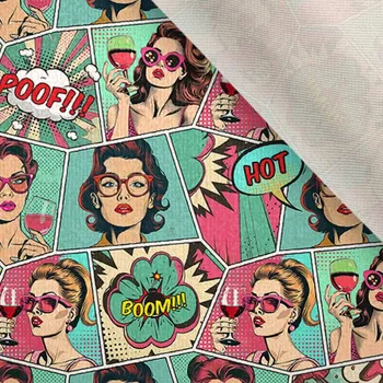 Látka samet/velvet Doris pop art mint komiks