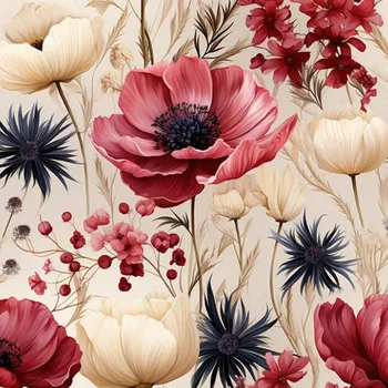 Zatemňovací látka/blackout MAXI vzor máky 3D béžové