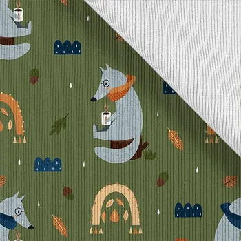 Funkční žebrovaný náplet metráž vlk na podzim