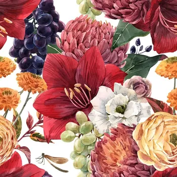 Látka s potiskem kočárkovina TD/NS podzimní květiny a hrozny