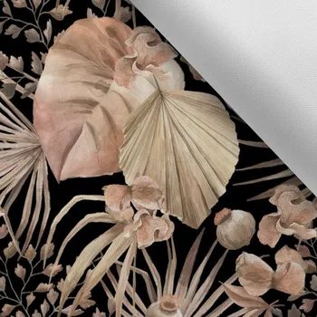 Látka s potiskem kočárkovina TD/NS zlaté listy černá