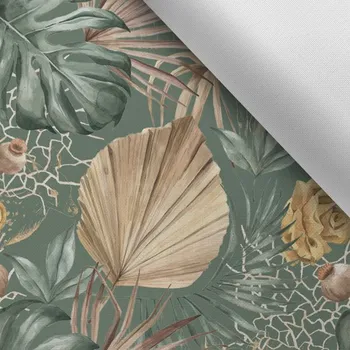 Látka s potiskem kočárkovina TD/NS zlato zelené listy zelená