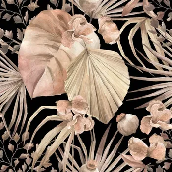 Látka na plavky, fitness oblečení Oasis - zlaté listy černá