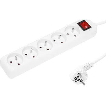 Napájecí kabel Prodlužovací kabel 1,5m, 5 zásuvek, vypínač, bílá