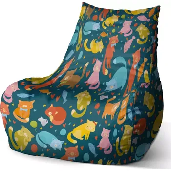 Sedací pytel Sablio Sedací vak Bean Kočky s rybkami - 100 x 90 x 45 cm