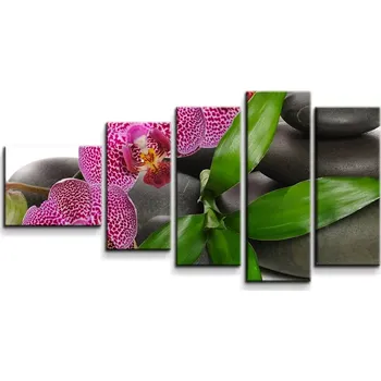 Obraz Sablio Obraz - 5-dílný Orchideje a kameny - 100x60 cm
