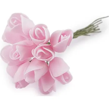 umělá květina Umělá pěnová mini růže na drátku - 3 růžová sv.