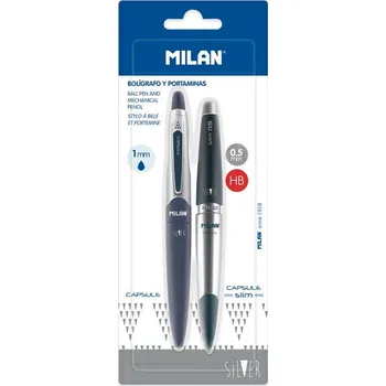 Sada MILAN Capsule Silver kuličkové pero 1,0 mm modré + mechanická tužka