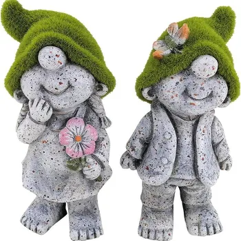 Zahradní dekorace Dekorace MagicHome, Trpaslíci se zelenými klobouky, keramika, 9,5x6,5x17,8 cm, set 2 ks