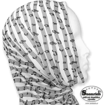 Nákrčník multifunkční šátek noty bílý, seor079