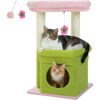 KOČIČÍ STROM - stabilní, 2 patrový (68 cm) Barva: Růžová