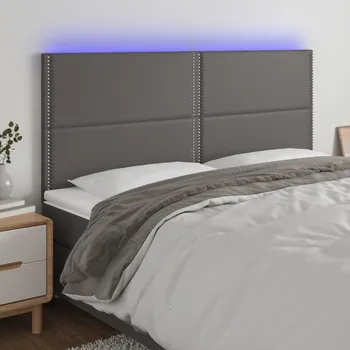 Čelo postele s LED šedé 200x5x118/128 cm umělá kůže IM_3122396