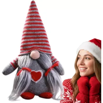 Vánoční dekorace Vánoční skřítek elf gnome dekorace 20 cm červenošedý