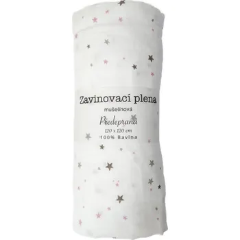 látková plena PREM INTERNATIONAL Zavinovací plena 120x120 cm Fialové hvězdičky (balení 1 ks)