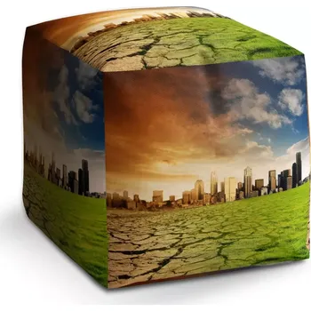 Taburet Sablio Taburet Cube Vyprahlá zem před mrakodrapy: 40x40x40 cm