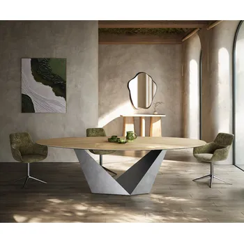 Jídelní stůl DELIFE Jídelní stůl Edge oválný 280x130 keramika Laminam® Sabbia dubová Prisma Metallic stříbrná