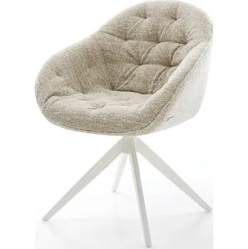 Jídelní židle DELIFE Jídelní židle Gaio-Flex látka Měkký béžová křížová podnož široká bílá 360° otočný houpací funkce