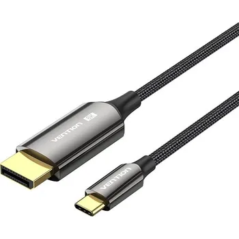 Datový kabel Vention Cotton Braided 8K Bi-Directional USB-C Male to DisplayPort Male Cable 2M Black Zinc Alloy Ty