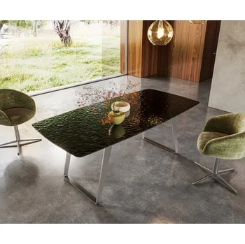 Jídelní stůl DELIFE Jídelní stůl Edge Boot 200x100 sklo s reliéfem kouřově černé 3D design nerezová ocel zkosený