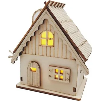 Vánoční dekorace světlo LED domek dřevěný výška 10cm