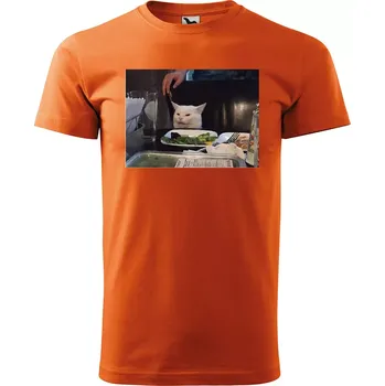 Pánské tričko Sablio Tričko s potiskem Angry cat meme - oranžové 5XL