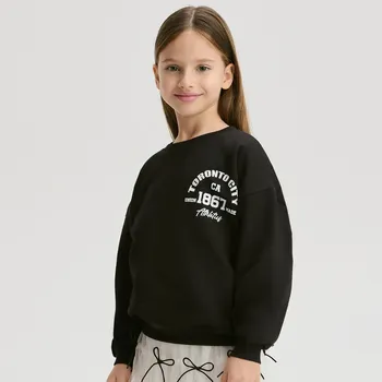 Dívčí mikina Reserved - Bavlněná mikina s potiskem a postranními pruhy - černý - 508EG-99X - 508EG-99X-146