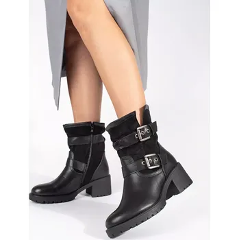 Dámská zimní obuv Módní dámské černé kotníčkové boty na širokém podpatku 41