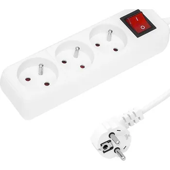 Napájecí kabel Prodlužovací kabel s vypínačem 5m, 3 zásuvky, bílá