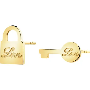 Náušnice Zlaté náušnice - visací zámek, klíč, love - AP542-8567