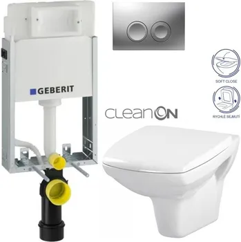 WC sada GEBERIT KOMBIFIXBasic vč. matného tlačítka DELTA 25 + WC CERSANIT CLEANON CARINA + SEDÁTKO 110.100.00.1 21MA CA2