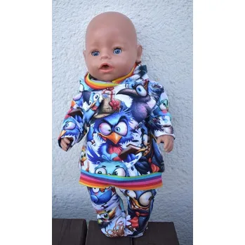 Doplněk pro panenku Sada mikina a polodupky "barevní ptáčci"