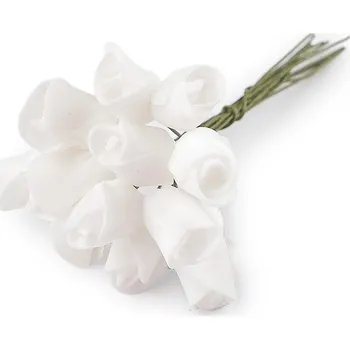 umělá květina Umělá pěnová mini růže na drátku - 1 bílá