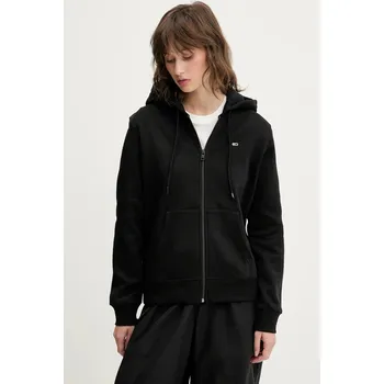 Dámská mikina Mikina Tommy Jeans dámská, černá barva, s kapucí, hladká, DW0DW19729 99X, vel. L