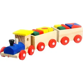 Vláček a vláčkodráha Dřevěný vláček s kostkami na tahání