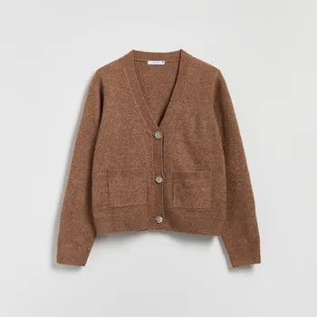 Dámský svetr Reserved - Kardigan s ozdobnými knoflíky - kávová - 224GV-84M - 224GV-84M-S
