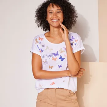 Dámské tričko Tričko s krátkými rukávy, potisk motýli bílá/lila 50